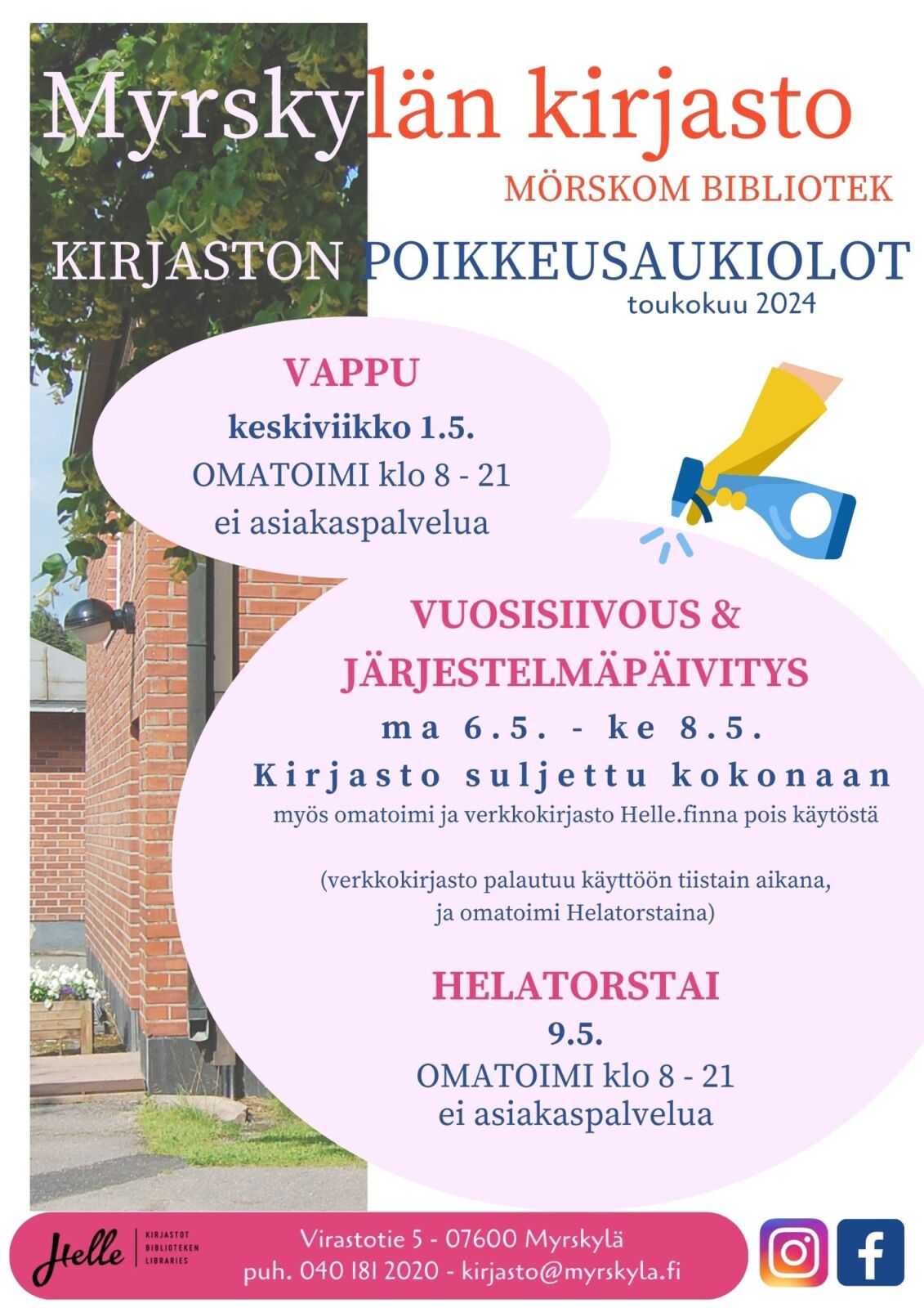Kirjaston aukioloajoissa muutoksia toukokuussa