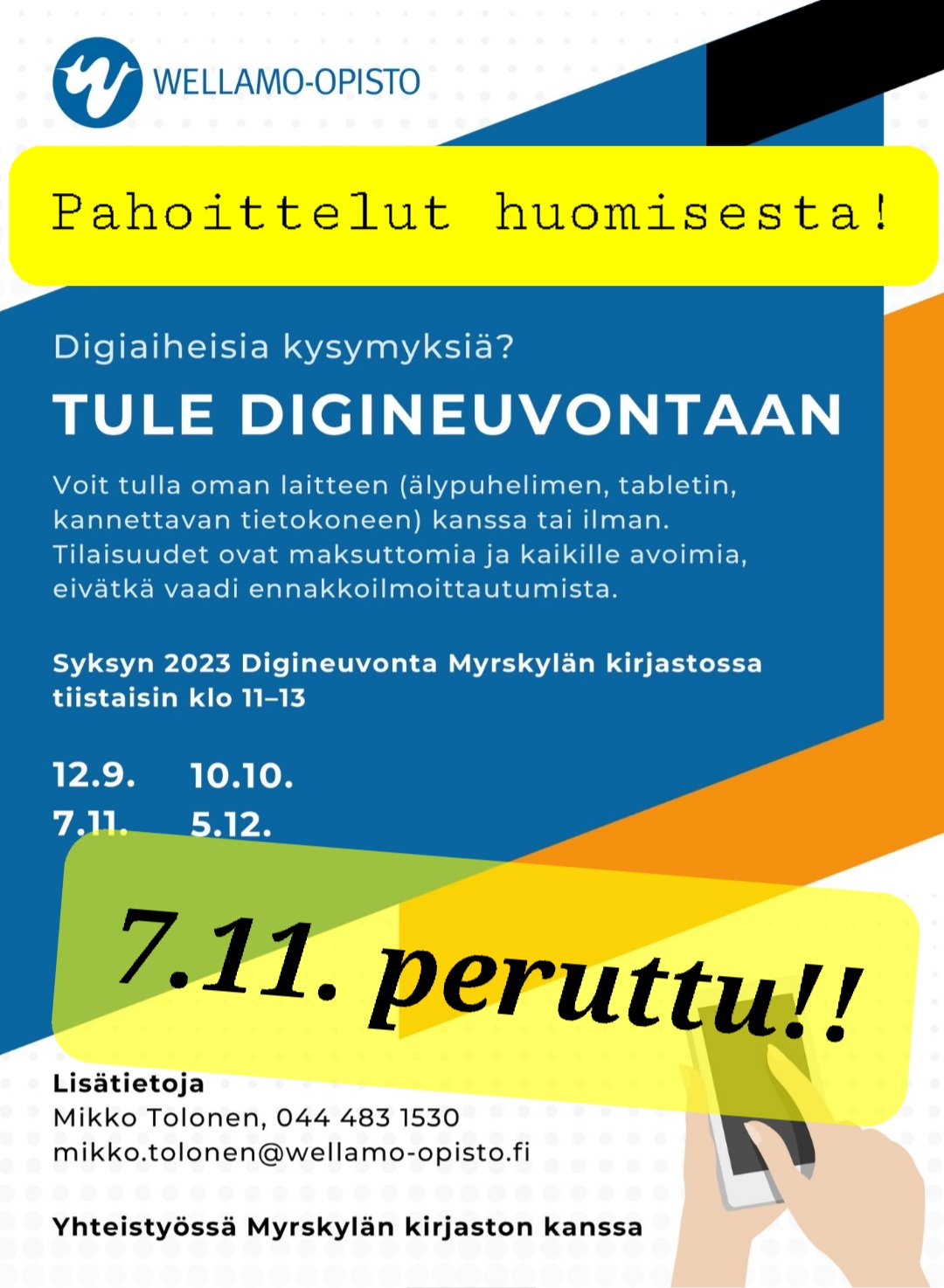 Kirjaston Digineuvonta tiistaina 7.11. peruttu!