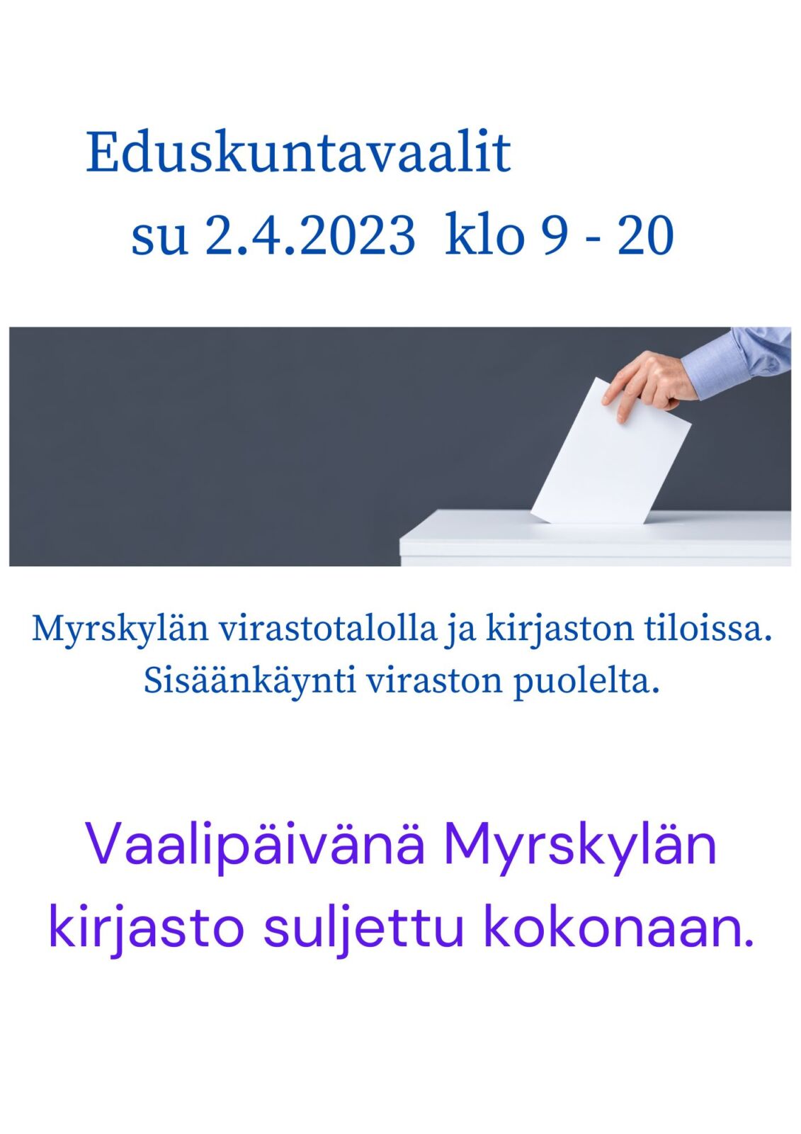 Kirjaston omatoimi ei käytössä su 2.4.2023