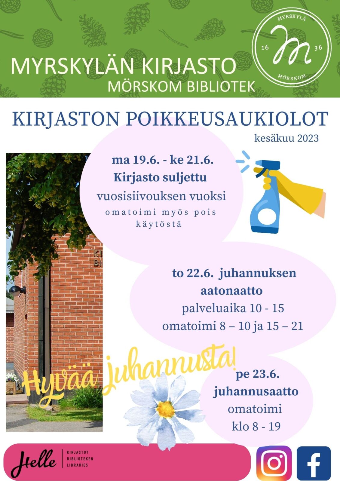 Kirjaston poikkeusaukiolot kesäkuu 2023
