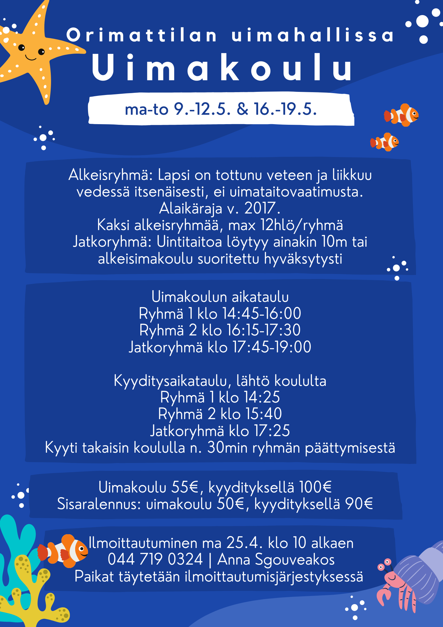 Myrskylän kunta järjestää uimakoulun viikoilla 19 ja 20 – ilmoittautuminen alkaa tiistaina 25.4.